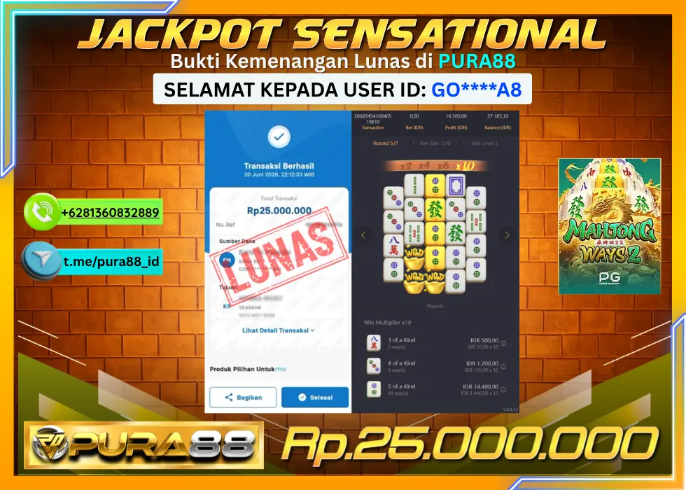 PURA88 JACKPOT MAHJONG WAYS 2 Rp 25.000.000,- LUNAS